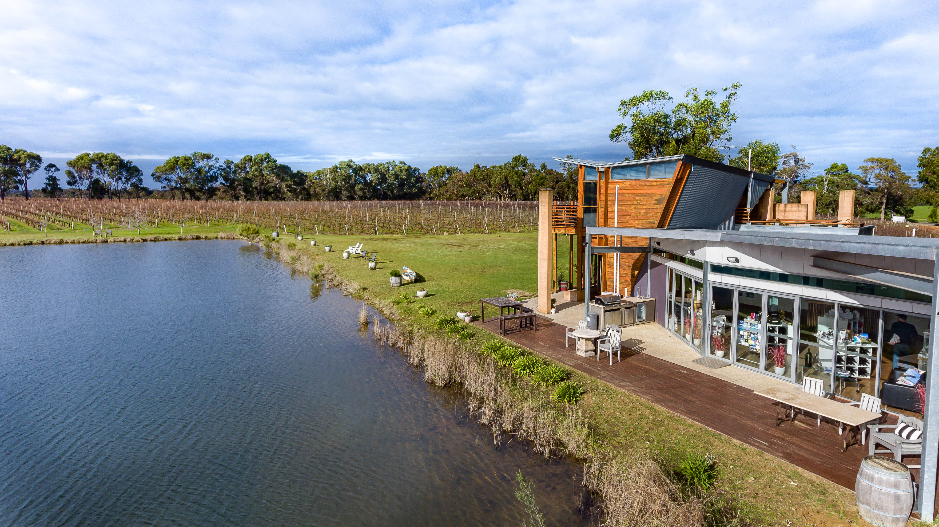 Bettenay Wines  compound showing the vineyard and lake